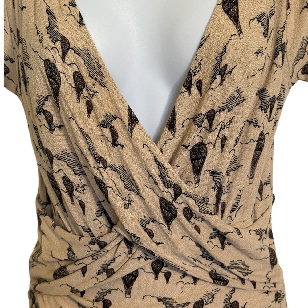 ANTHROPOLOGIE LEIFNOTES Up And Away Hot Air Balloon Print Faux Wrap Dress Small - Picture 3 of 8